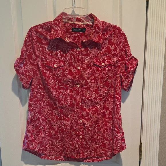 Faded Glory Red Paisley Button Down Shirt - Picture 1 of 3